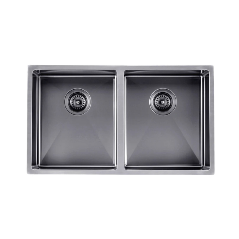 Satin - Gun Metal Grey 770x450x215mm 1.2mm Handmade Top/Undermount Double Bowls Kitchen Sink