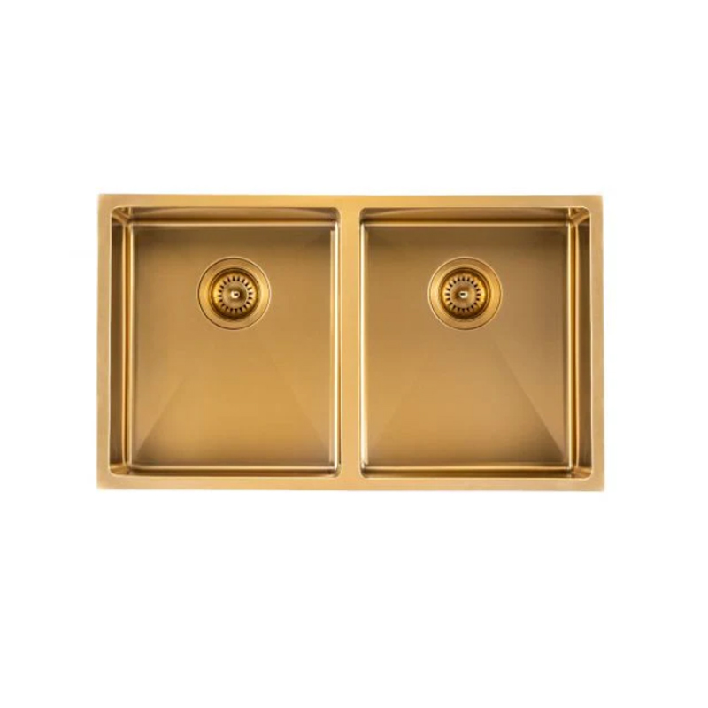 820x457x230mm Brushed Yellow Gold 1.2mm Handmade Top/Undermount Double Bowls Kitchen Sink