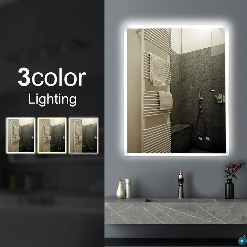 600x750mm 3 Color Lighting Front lit LED Mirror Touch Sensor Switch Defogger Pad Wall Mounted Vertical or Horizontal