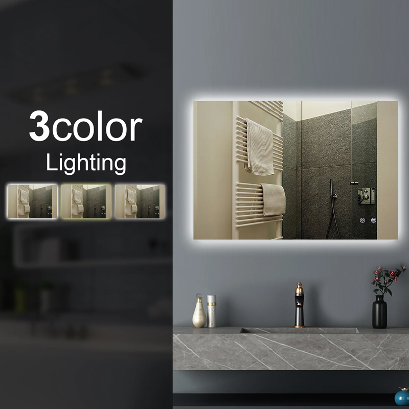 1200x800mm Sharp Edge 3 Color Lighting Backlit LED Mirror Touch Sensor Switch Defogger Pad Wall Mounted Vertical or Horizontal